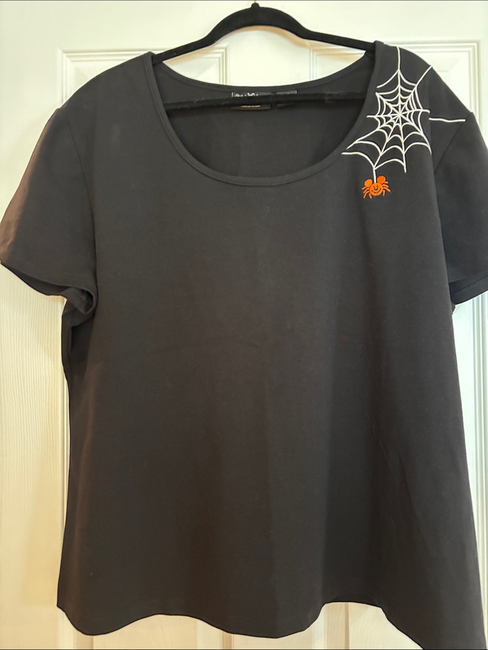 Disney Black Short-Sleeve Tee with Spider Web and Mickey Spider Embroidery